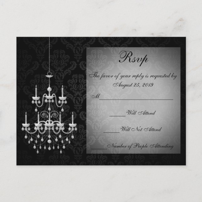 Postal De Invitación Negro con silueta de candelabro blanco (Anverso)