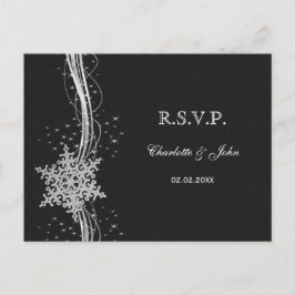 Postal De Invitación negro Silver Snowflakes Wind Wedding RSVP