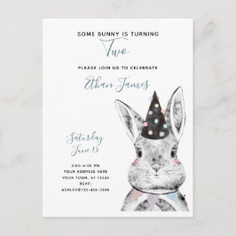 Postal De Invitación Negro y blanco, algún conejo cumple dos años
