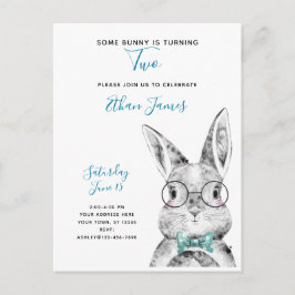 Postal De Invitación Negro y blanco, algún conejo cumple dos años