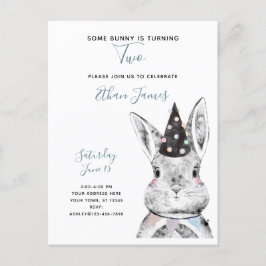 Postal De Invitación Negro y blanco, algún conejo cumple dos años