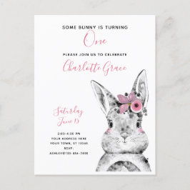 Postal De Invitación Negro y blanco, algún conejo cumple un cumpleaños