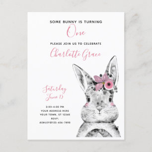 Postal De Invitación Negro y blanco, algún conejo cumple un cumpleaños