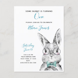 Postal De Invitación Negro y blanco, algún conejo cumple un cumpleaños