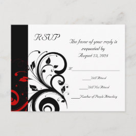 Postal De Invitación Negro y blanco con giro inverso rojo