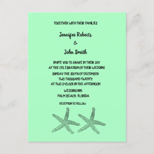Postal De Invitación Neon Mint 2020 Patrones Starfish Elegante matrimon
