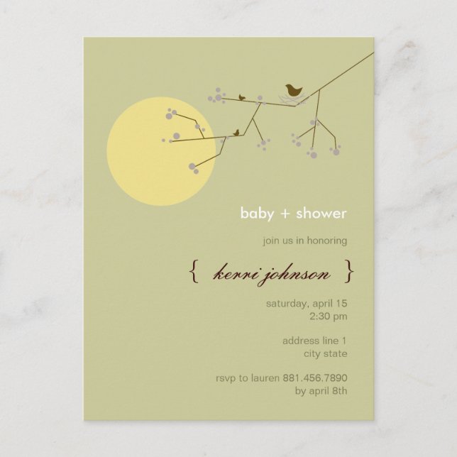 Postal De Invitación Nesting Bird Family Tree Whimsical Baby Shower (Anverso)