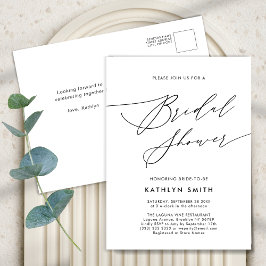 Postal De Invitación Neutral White Elegant Script Moderno Ducha Bridal