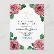 Niña de Peonías Rosadas Florales Primera Comunión