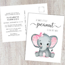 Postal De Invitación Niña elefante linda ducha