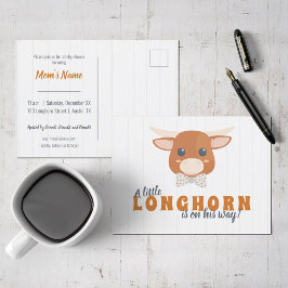 Postal De Invitación Niño Longhorn Naranja quemado Baby Shower