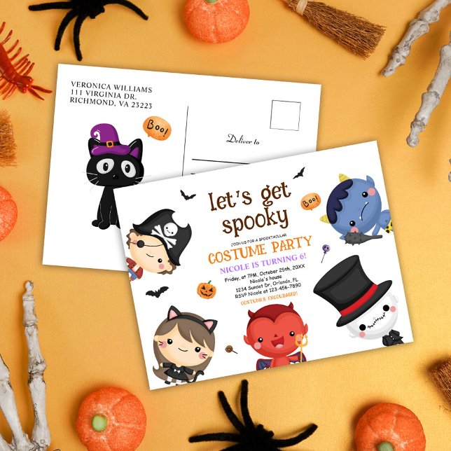 Postal De Invitación Niños de Halloween Fiesta de vestuario de cumpleañ (Halloween Kids Birthday Costume Party Cute Funny Invitation Postcard)