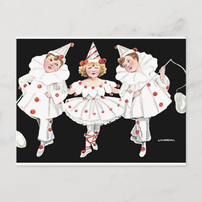Postal De Invitación Niños Fiesta disfraz payaso Pierrot Chica (Anverso)
