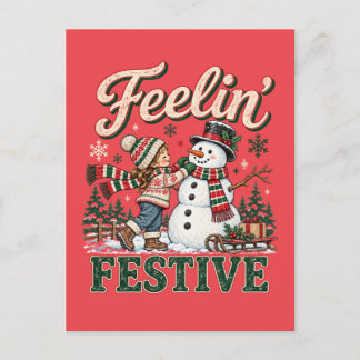 Postal De Invitación Niños Hombre de Nieve de Navidad Sintiendo Festivo