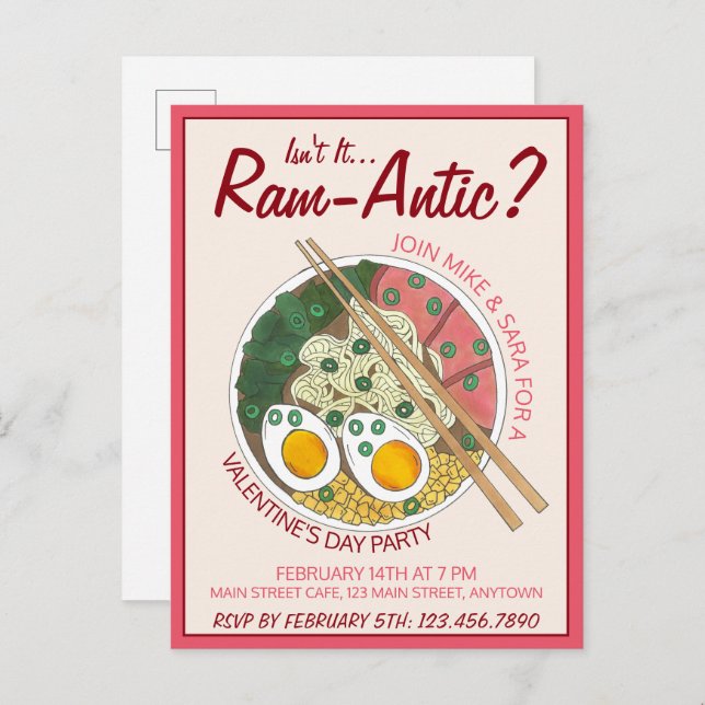 Postal De Invitación ¿No es romántico el Día de San Valentín Ramen? (Anverso / Reverso)