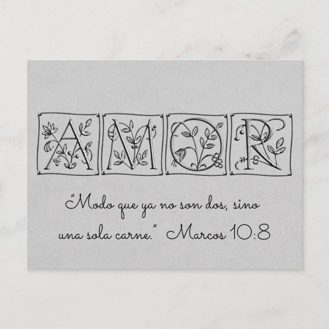Postal De Invitación No más dos sino una carne~Scripture~RSVP española (Anverso)