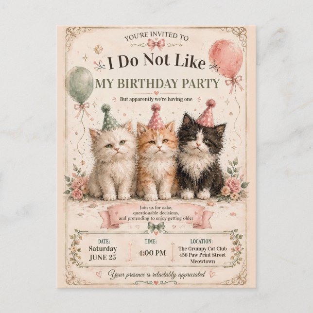 Postal De Invitación No Me Gusta Mi Fiesta De Cumpleaños (Anverso)