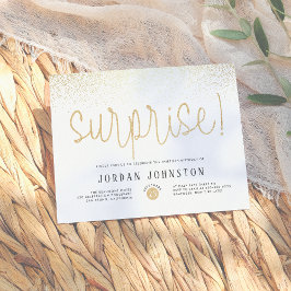 Postal De Invitación Noche de cumpleaños moderno con sorpresas en blanc