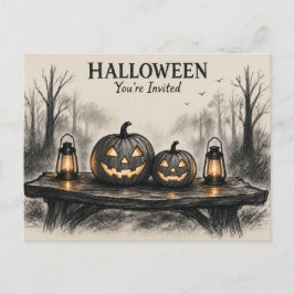 Postal De Invitación Noche de Halloween de Máscaras y Misterio