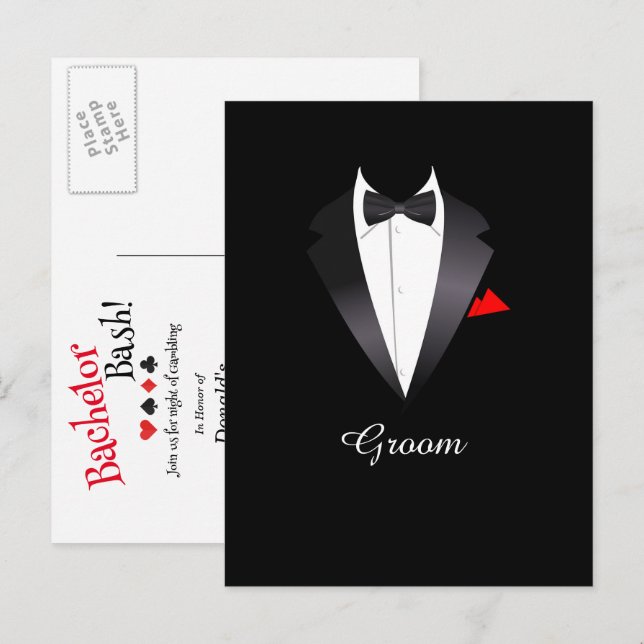 Postal De Invitación Noche del Casino del partido del soltero (Anverso / Reverso)