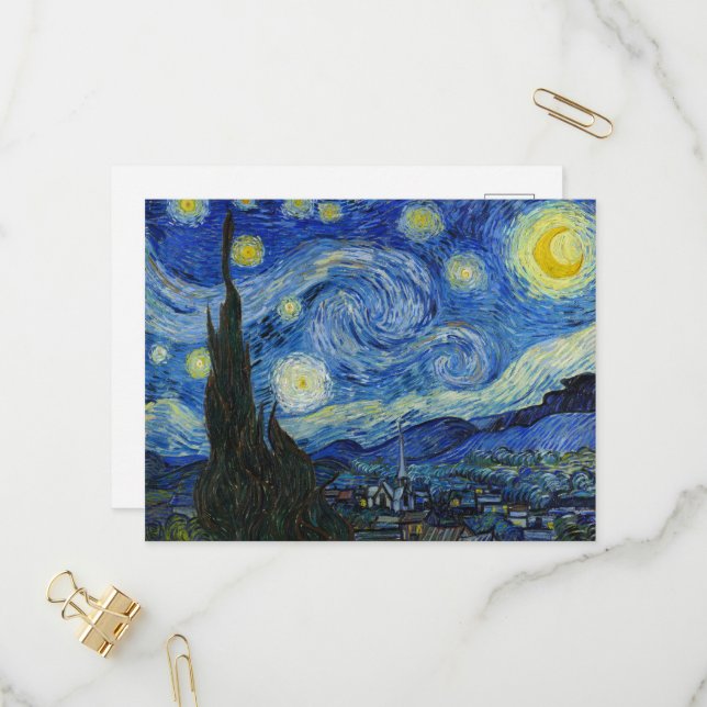 Postal De Invitación Noche estrellada, 1889, por Vincent van Gogh (Anverso/Reverso In Situ)