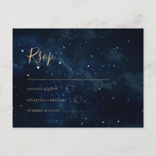 Postal De Invitación Noche estrellada Boda celestial Azul marino Elegan