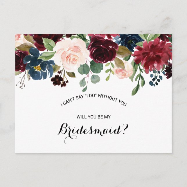 Postal De Invitación Noche Rustic Dazzling Burgundy Bridesmaid (Anverso)
