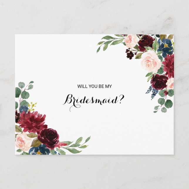 Postal De Invitación Noche Rustic Dazzling Burgundy Bridesmaid (Anverso)