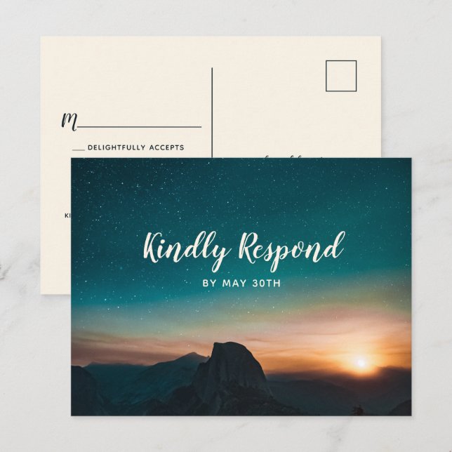 Postal De Invitación Noche Sky Galaxy Mountain Elegant Wedding RSVP (Anverso / Reverso)