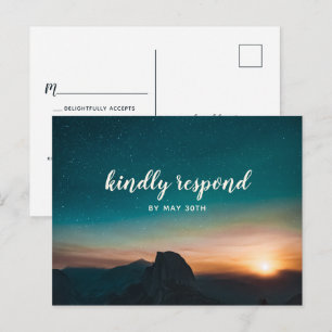 Postal De Invitación Noche Sky Mountain Galaxy Star Boda Moderna RSVP