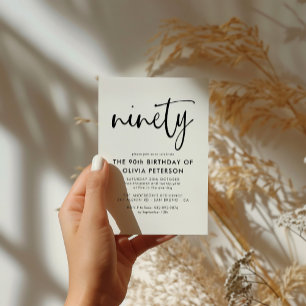 Postal De Invitación Noventa Moderna 90ª fiesta de cumpleaños en blan