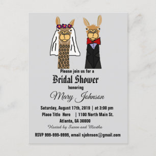 Postal De Invitación Novia cuta llama y ducha de novias Groom