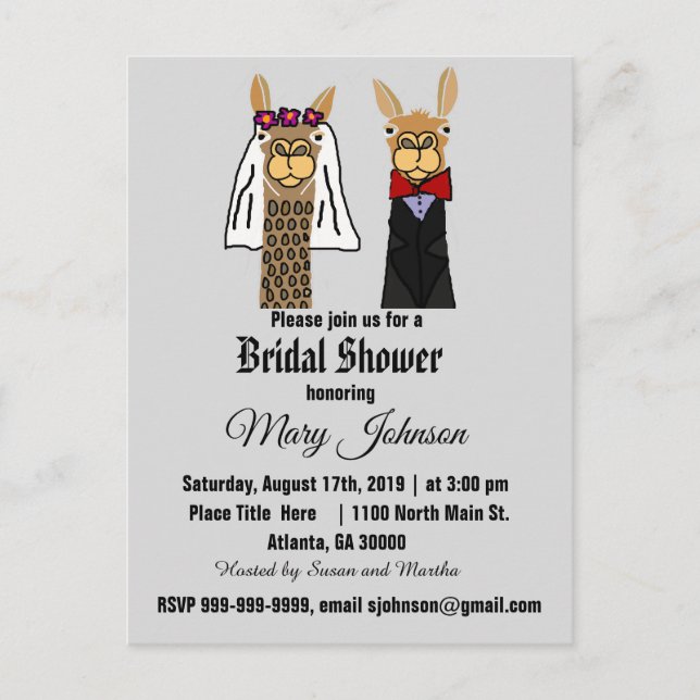 Postal De Invitación Novia cuta llama y ducha de novias Groom (Anverso)
