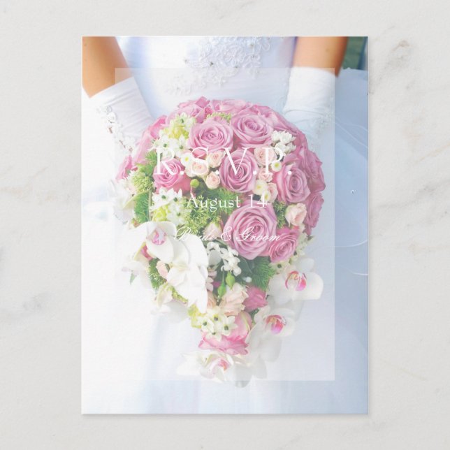 Postal De Invitación Novia White Lace y Flor Boda Bouquet RSVP (Anverso)