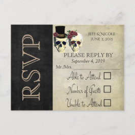 Postal De Invitación Novia y Groom Skull Boda Verde azulada Rosa RSVP