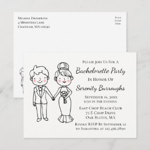 Postal De Invitación Novia y Novio de Dibujos Animados Fiesta de Desped
