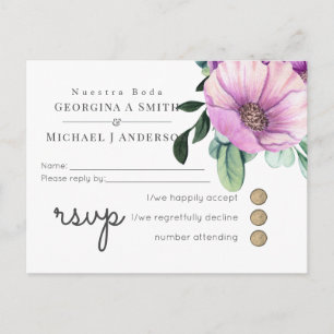 Postal De Invitación Nuestra Boda RSVP Boda Española Flores Moradas
