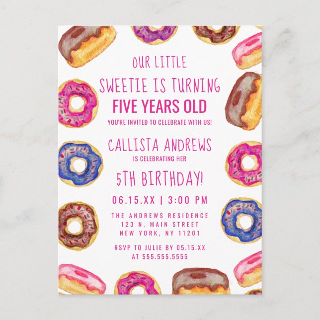 Postal De Invitación Nuestro dulce lindo Donuts Cita Rosa Cumpleaños (Anverso)