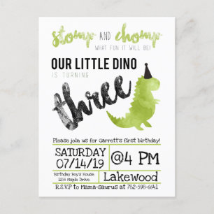 Postal De Invitación Nuestro pequeño niño Dino Birthday Green Dinosaur
