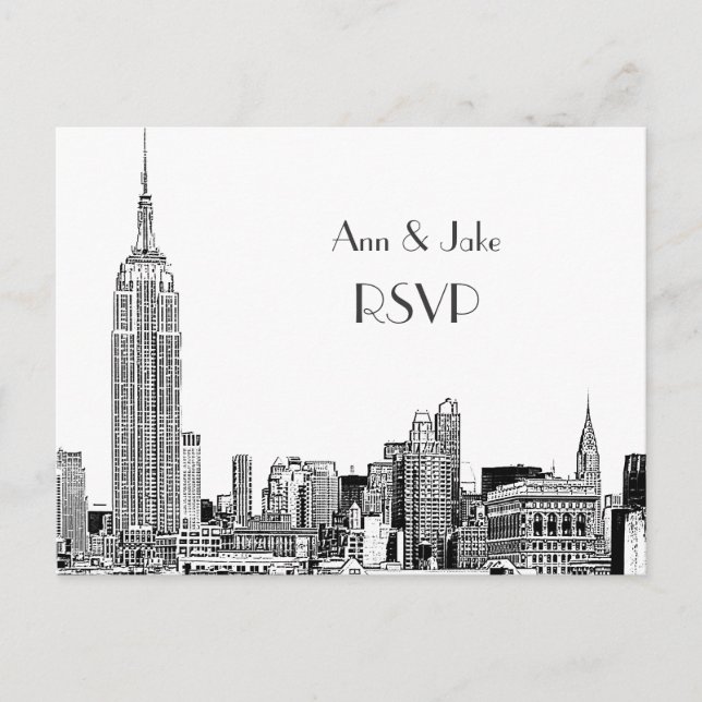 Postal De Invitación NYC Skyline 01 Etched White RSVP 1 (Anverso)