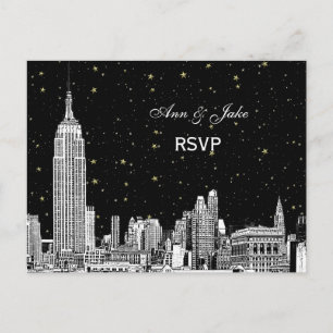 Postal De Invitación NYC Skyline 01 Grabado Estrellado Blanco RSVP 1