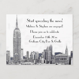 Postal De Invitación NYC Skyline Etched 01 Engagement Party #2