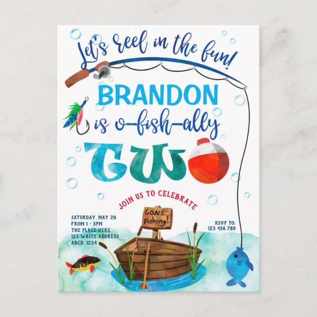 Postal De Invitación O-fish-Ally, Pequeño Pescador, Pescador Segundo Na (Anverso)