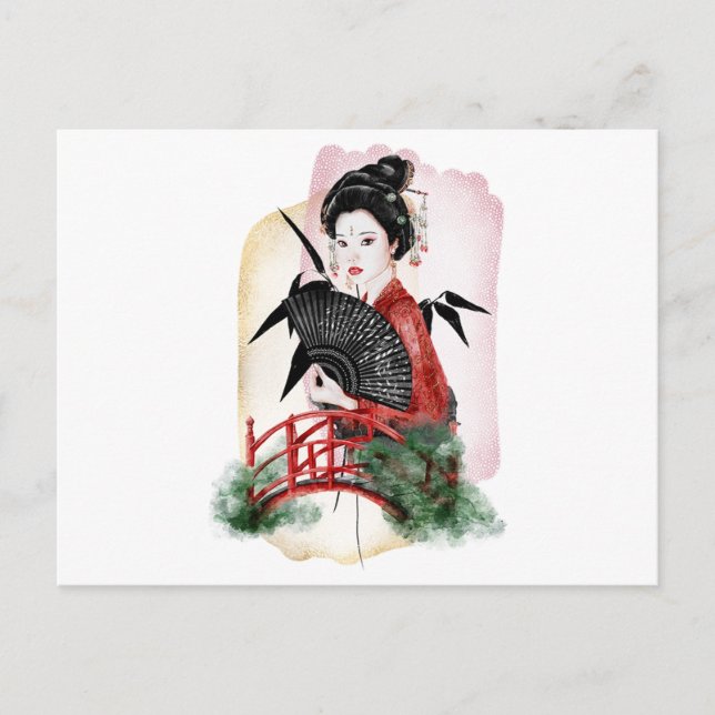 Postal De Invitación Obra artística japonesa de Geisha Chica (Anverso)