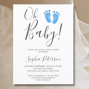 Postal De Invitación Oh Baby Blue Feet Baby Shower