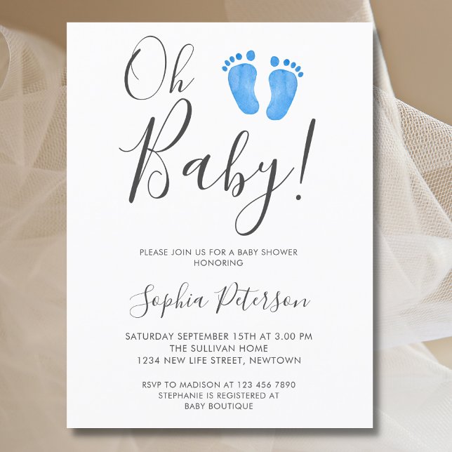 Postal De Invitación Oh Baby Blue Feet Baby Shower (Subido por el creador)