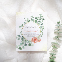 Postal De Invitación Oh Baby Greenery Gold Floral Baby Shower