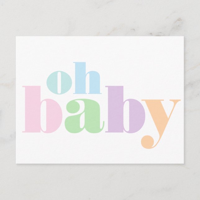 Postal De Invitación Oh Baby Pastel Typography Virtual Baby Shower (Anverso)