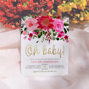 Postal De Invitación Oh Baby Pink Rubor Floral Baby Shower