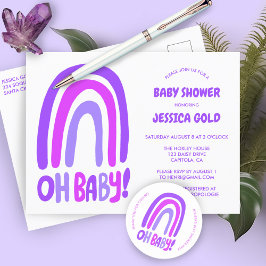 Postal De Invitación OH BABY SHOWER Sweet Purple Rainbow PERSONALIZADO